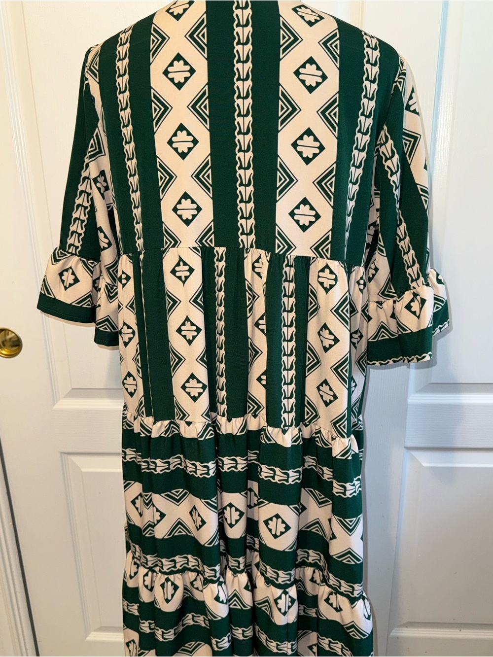 Geometric Green & Cream Tiered V-Neck Dress - Picture 5 of 7